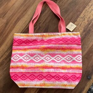 Pink & Orange Patterned Tote Bag with Shoulder Straps